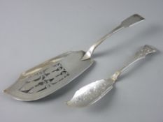A SILVER FIDDLE PATTERNED FISH SLICE, 3.7 troy ozs, London 1819 and a bright cut silver butter knife