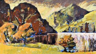 ROY BURROWS oil on board - Snowdonia lake scene, possibly Llydaw, signed, 51 x 90cms