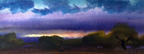 DAVID LLOYD GRIFFITH watercolour - vivid night sky and landscape entitled verso 'The Last Band of