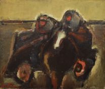 WILL ROBERTS oil on canvas - two figures and a mule or horse with cart entitled 'Cockle Pickers at
