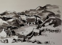 SIR KYFFIN WILLIAMS RA colour wash limited edition (6/350) print - Caernarfonshire mountain side