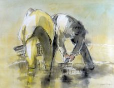 WILLIAM SELWYN watercolour - two workers entitled verso 'Cockle Fisherman', signed, 39 x 49cms