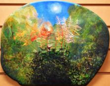 SARA PHILPOTT oil on domed panel - botanical study entitled verso 'Astilbes', signed verso and dated
