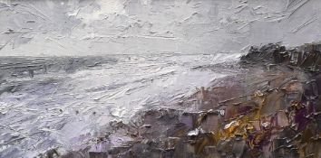DAVID GROSVENOR oil on canvas - entitled verso 'West Beach, Criccieth', signed indistinctly bottom