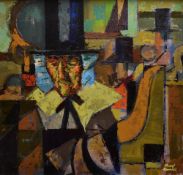 HYWEL HARRIES oil on board - Welsh chapel interior and being a homage to Sydney Curnow Vosper's