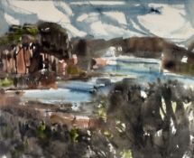 GWILYM PRICHARD watercolour - the Menai Straits with Menai suspension bridge, signed, 38 x 47cms