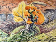 CERI RICHARDS mixed media on paper - landscape with trees, entitled verso 'Scorched Earth', signed