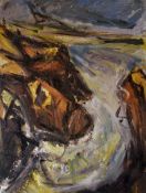 PETER PRENDERGAST coloured limited edition (10/75) print - swirling water amongst rocks, signed in