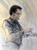 VALERIE GANZ mixed media - three-quarter portrait of 'The Jazz Conductor', signed, 33 x 25cms