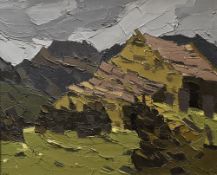 SIR KYFFIN WILLIAMS RA oil on canvas - Snowdonia landscape with old buildings in the foreground, si