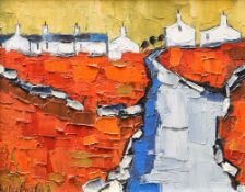 WYN HUGHES oil on board - Llanddona (Anglesey) white washed cottages, signed, 20 x 26cms