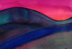 MOLLY PARKIN watercolour - colourful landscape, signed with initials and dated '03, 17.5 x 23.5cms