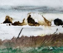 JOHN KNAPP FISHER watercolour - entitled on Martin Tinney Gallery label verso 'Rocks and Sea', dated