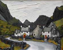 DAVID BARNES oil on board - Snowdonia village, entitled verso 'Near Nant Peris', signed with