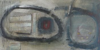 ANDREW DOUGLAS FORBES oil on board - abstract entitled verso 'Safe Haven', signed, 25.5 x 51cms