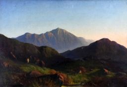 WALTER WILLIAMS (1835-1906) oil on canvas - Snowdonia with figure of shepherd, inscribed on original