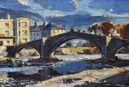 EDWIN (ED) FORREST RCA oil on board - the famous Llanrwst Bridge over the Conwy, north Wales, with