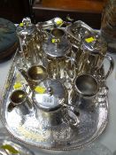 A galleried EPNS tray and a quantity of hotel ware and EPNS tea ware