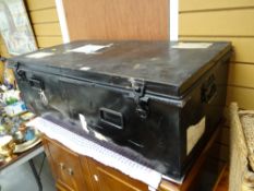 Vintage black metal trunk with carry handles