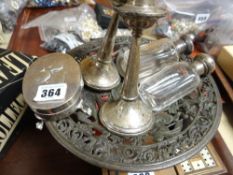 A parcel of silver items and a metalwork dish