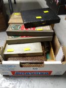 A box of loose and cased cutlery together with a sectioned wooden cutlery tray