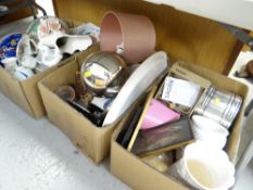 Three boxes of kitchen items, plates etc