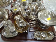 An EPNS cocktail shaker and a quantity of mixed EPNS tableware