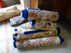 Five matching Belgian washed carpets with blue reserves and another with green reserve, various