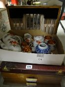 A canteen of cutlery, a cased set of cutlery and a parcel of Oriental china