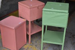 Three items of loom furniture including basket with contents