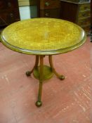 A HOWARD & SONS INLAID WALNUT TABLE, the 56 cms diameter circular top satin wood inlaid with a