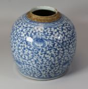 A LARGE CHINESE PROVINCIAL PROVISION CONTAINER in blue and white, believed early to mid-eighteenth