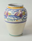 A CARTER STABLER ADAMS POOLE VASE of baluster form, typically decorated with a band of colourful