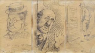 JOHN DE WALTON (Punch Cartoonist) pencil drawing in three sections - each section entitled '