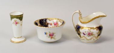 A COALPORT CREAM JUG & BASIN together with a small Wedgwood spill-vase