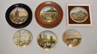 SIX PRATT WARE POT LIDS WITH HISTORIC LANDMARKS comprising 'WIMBLEDON JULY 2ND 1860' 'ALBERT