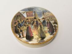 THE SOUGHT AFTER SMALL PRATT WARE POT LID 'XMAS' No. 238, featuring a winter scene of Carol singers,