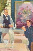 KEN AUSTER (American b. 1949) giclee on board print - pair of matched restaurant cafe scenes, 88 x