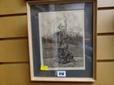 Three framed coloured etchings