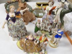 Five continental figures including Italian and Meissen (some damage)