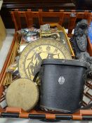 A parcel of household items, cased binoculars, pin cushion etc