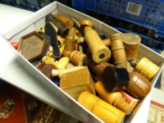 A box of needlework treen etc