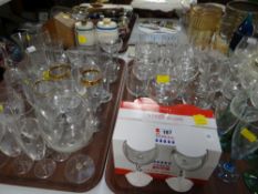 A large quantity of everyday drinking glasses