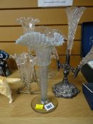 Three glass epergnes and a press glass vase