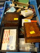 A quantity of needlework associated items, some thimbles, tape measures and other collectables