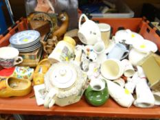 A quantity of bric-a-brac including pottery and wooden items