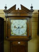 A WATKIN OWEN, LLANRWST OAK LONGCASE CLOCK, the 13 ins square dial set with Arabic numerals,