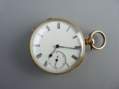 AN EIGHTEEN CARAT CONTINENTAL GOLD CASED OPEN FACED POCKET WATCH, the white enamel dial set with