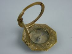 AN AUGSBURG PATTERN EQUINOCTIAL COMPASS SUNDIAL, recessed dial with cardinal points and blued