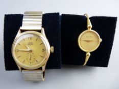 A GUB GLASHUTTE GENT'S WRISTWATCH and a lady's Maurice Lacroix bangle wristwatch, both gold